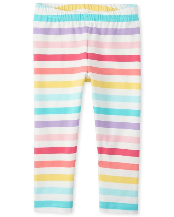 Girls Rainbow Striped Knit Capri Leggings
