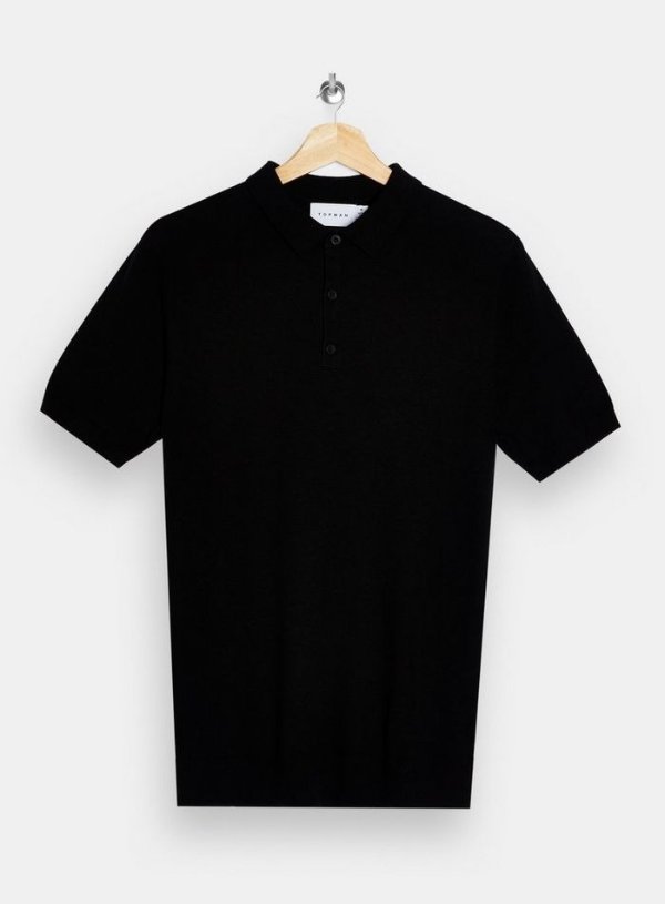 CONSIDERED Black Button Through Knitted Polo