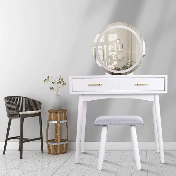 Nailsea Solid Wood Vanity Set with Stool and MirrorNailsea Solid Wood Vanity Set with Stool and MirrorRatings & ReviewsQuestions & AnswersShipping & ReturnsMore to Explore