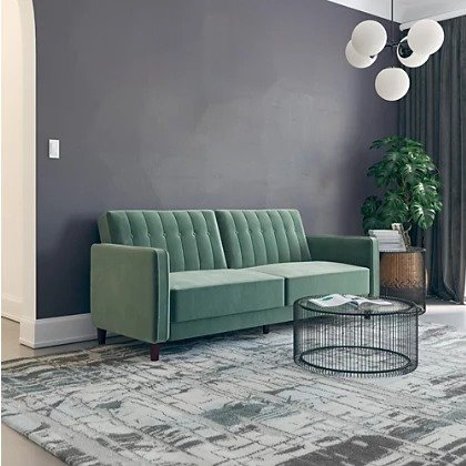 Dorel Atwater Living Lenna Tufted Futon, Light Green Velvet | Ashley Furniture HomeStore
