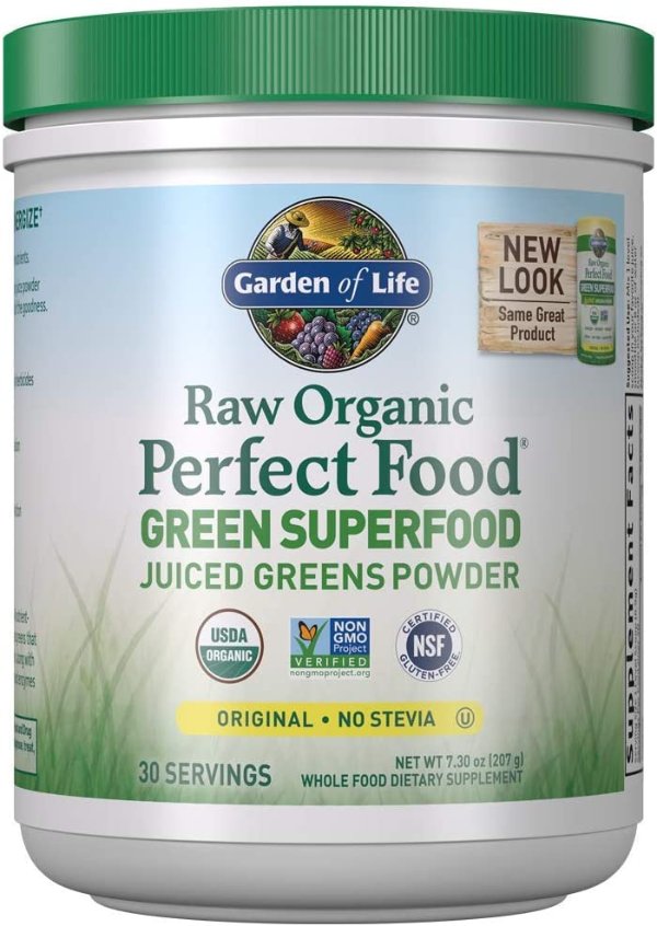 Raw Organic Perfect Food Green Superfood Juiced Greens Powder - Original Stevia-Free, 30 Servings