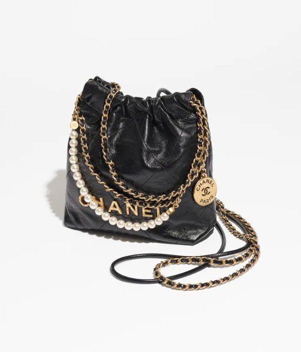Chanel, Inc. Chanel 22 mini handbag, Shiny crumpled calfskin & gold-tone  metal, black — Fashion