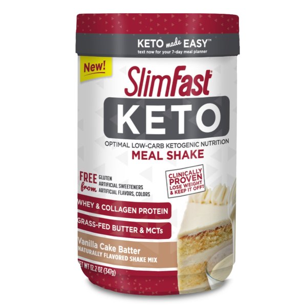 Keto Meal Replacement Shake Powder, Vanilla Cake Batter, 12.2 Oz Canister (10 servings)