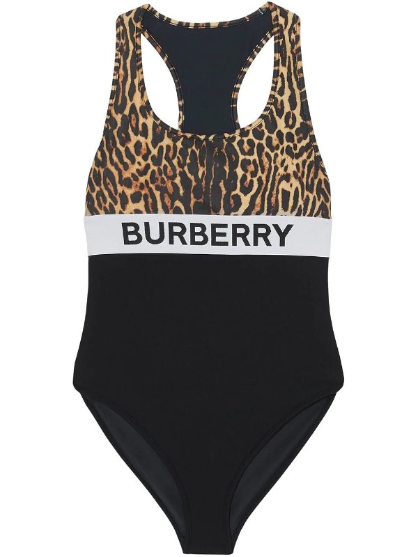 logo and leopard print swimsuit