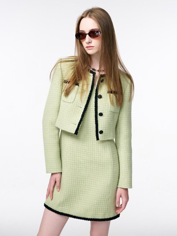 Trimmed Tweed Jacket - Light Green