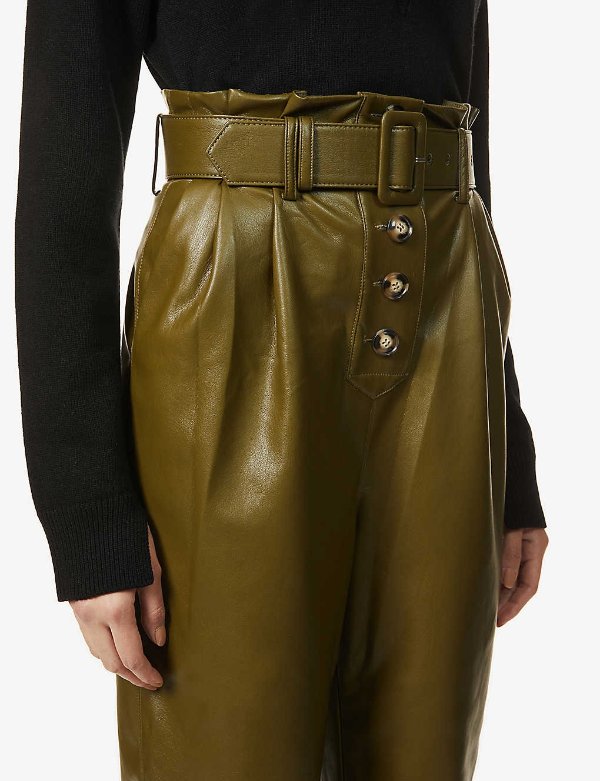 Tapered high-rise faux-leather trousers