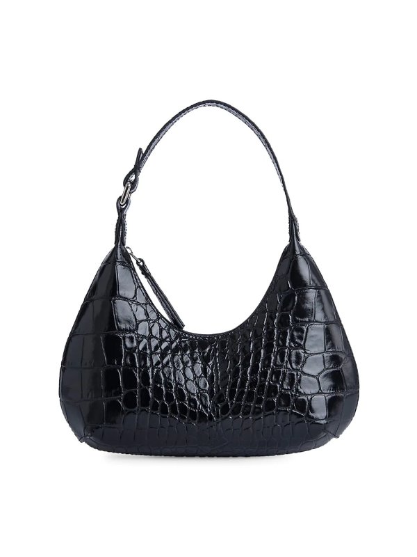 Baby Amber Croc-Embossed Leather Shoulder Bag