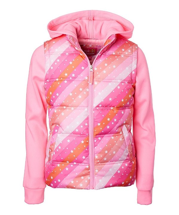 Pink & Orange Star Puffer Vest Jacket - Toddler & Girls