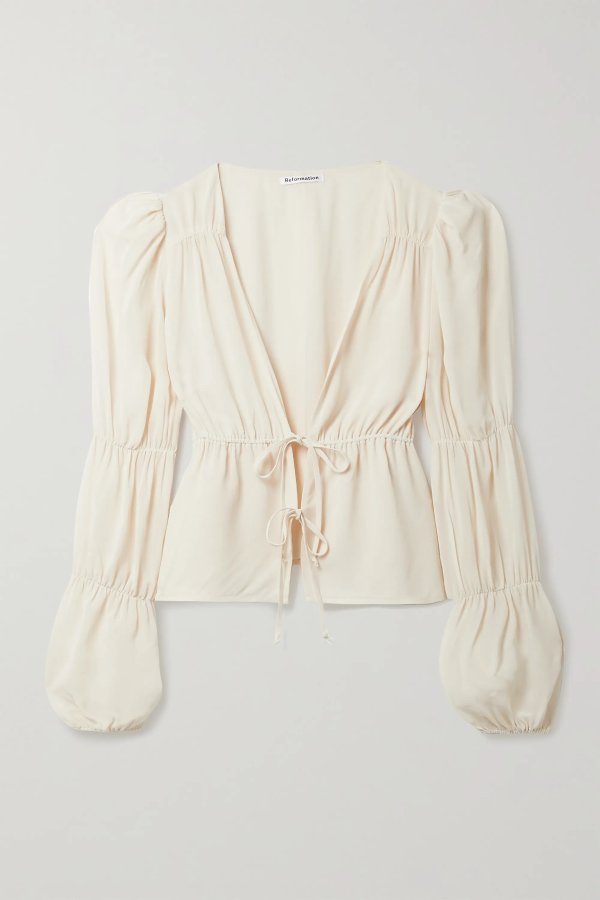 Heartthrob tie-front gathered georgette blouse
