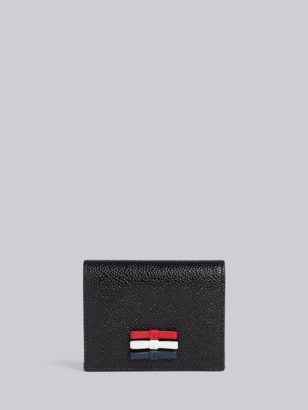 Black Pebble Grain Leather Bow Detail Double Card Holder | Thom Browne Official
