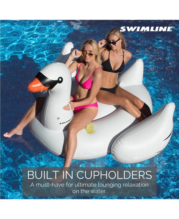 Inflatable Swan Pool Float with Cup Holders