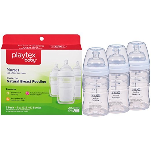Playtex Nurser 4盎司奶瓶3个装，附5个一次性奶袋