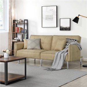 Alden Design Fabric Covered Futon Sofa Bed with Adjustable Backrest