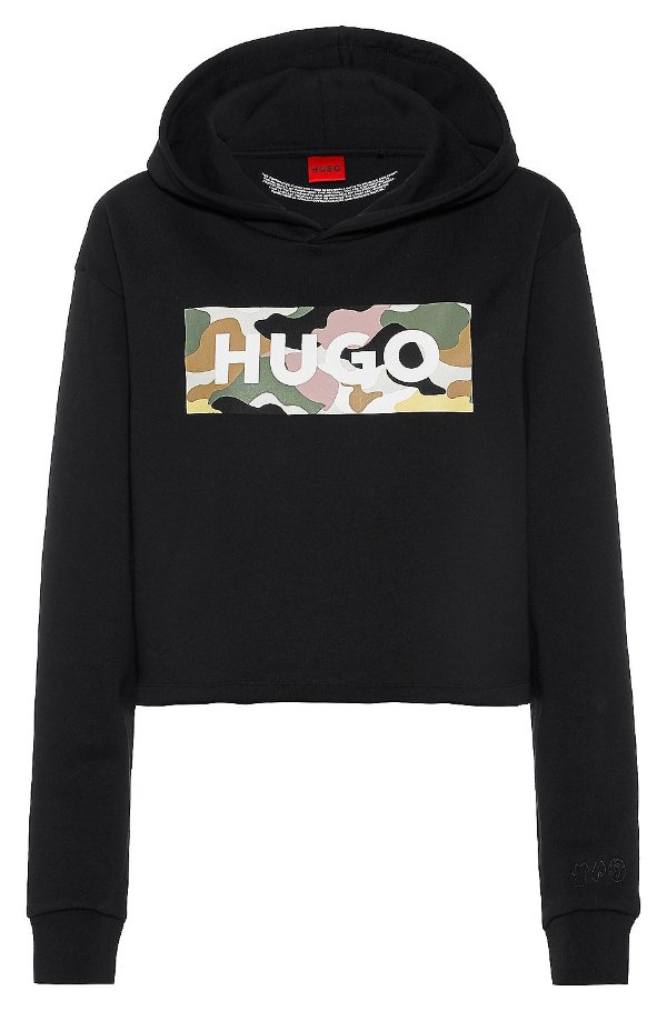 Cropped cotton hoodie with manifesto logo