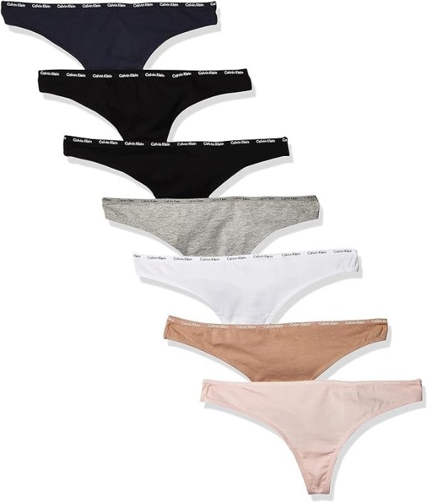 Calvin Klein Women's Signature Cotton Logo Stretch Thong Panties, 7-Pack