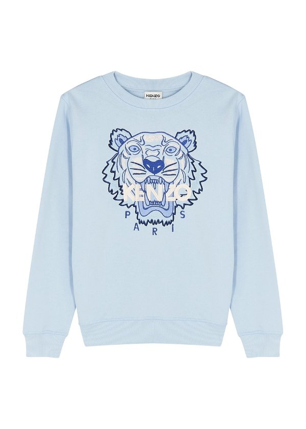 Blue tiger-embroidered cotton sweatshirt