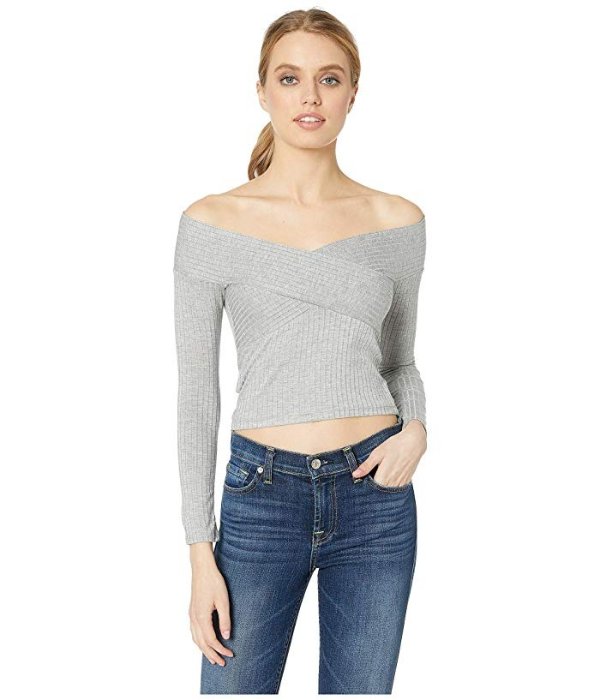 Cropped Off Shoulder Long Sleeve Knit Top at 6pm