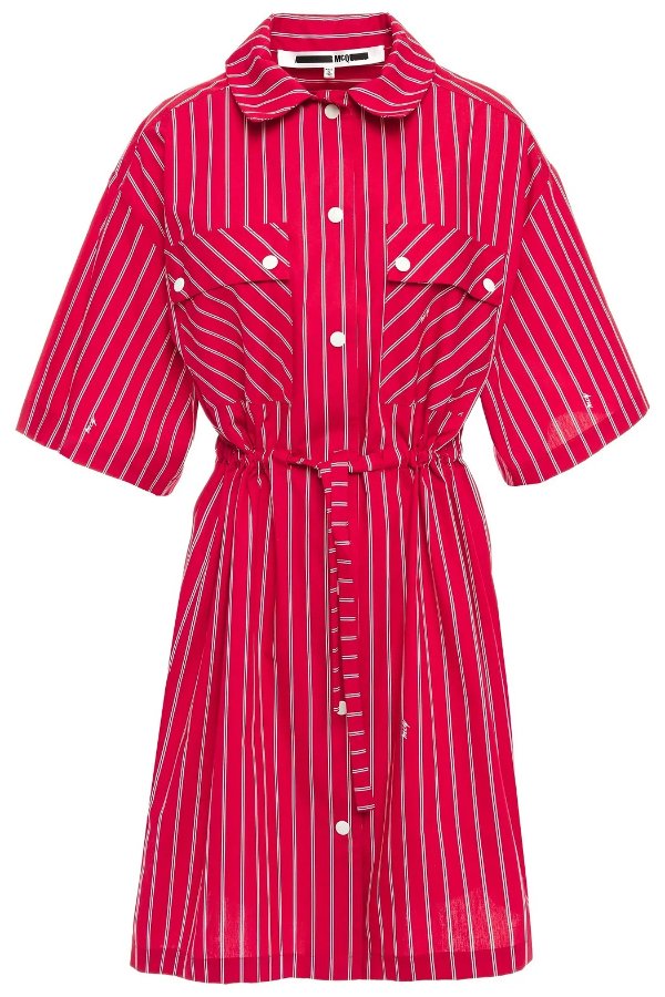 Striped cotton-poplin mini shirt dress