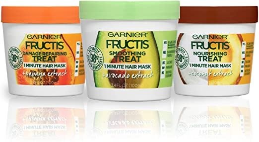 Hair Care Fructis Treats Variety Hair Masks with Nourishing Coconut, Damage Repairing Papaya, Smoothing Avocado, 3.4 Fl Oz (Pack of 3)