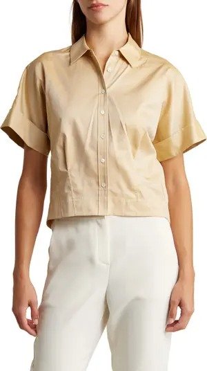 Short Sleeve Button Front Crop Shirt