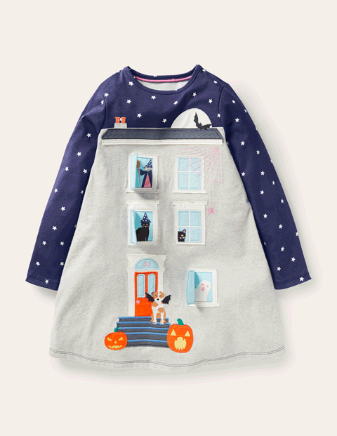 Halloween Lift-the-flap Dress - Starboard Blue Haunted House | Boden US