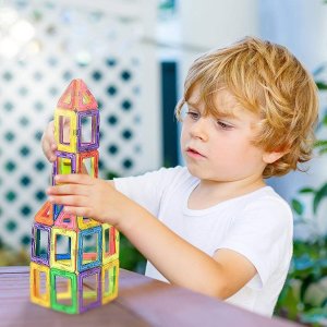 Amazon Manve 40 Pcs Magnet Building Tiles Clear Magnetic 3D Building Blocks Construction Playboards