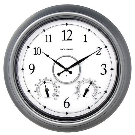 18" Pewter LED Illuminated Outdoor Wall Clock with Thermometer and Hygrometer - Sam's Club