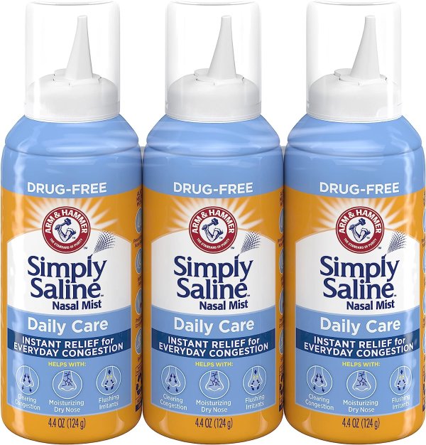 Simply Saline Daily Care Nasal Mist 4.4oz, Saline Nasal Spray, Drug-Free, 3-Pack