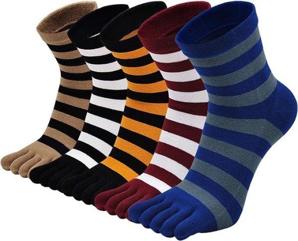 Artfasion Men's Toe Socks Cotton Fun Casual Athletic Running Ankle Five Finger Crew Socks 5 Pair