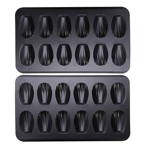 YumAssist 2 Pack Nonstick Madeleine Pan, 12-cup Heavy Duty Shell Shape Baking Cake Mold Pan.