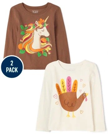 Toddler Girls Long Sleeve Turkey And Unicorn Graphic Tee 2-Pack | The Children's Place - MULTI COLOR 2