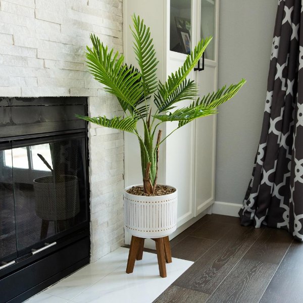 4 ft. Areca Palm in Ceramic Planter on Wood Stand