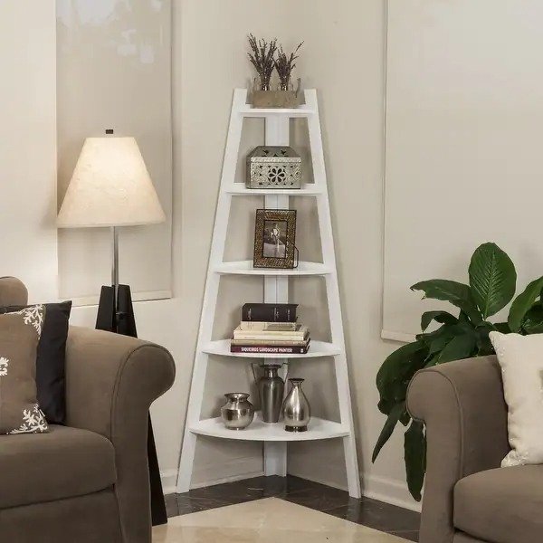 Danya B. 5-Tier Corner Ladder Display Bookshelf - White