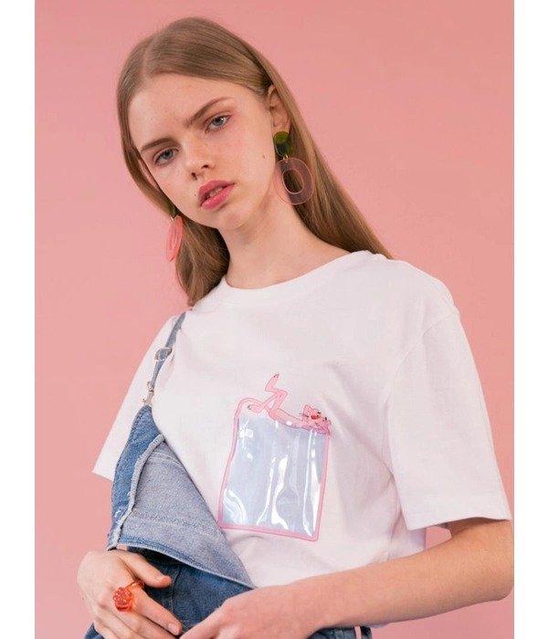 Pink Panther Clear Pocket T-Shirts White