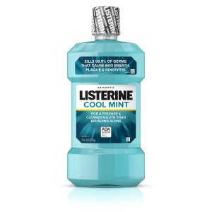 Listerine Cool Mint Antiseptic Mouthwash to Kill 99% of Germs that Cause Bad Breath, Plaque and Gingivitis, Cool Mint Flavor, 1.0L