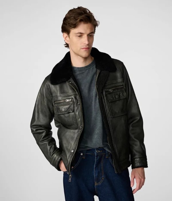 Tom Leather Trucker With Shearling Collar