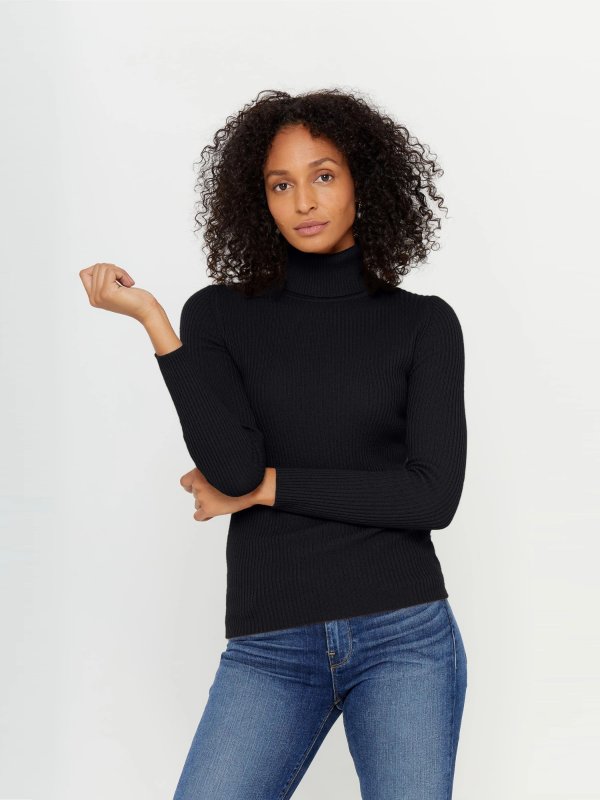 Ribbed Turtleneck Cashmere Sweater