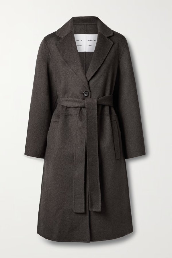 Melton belted wool-blend felt coat