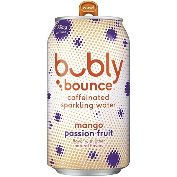 Bounce Caffeinated Sparkling Water, Mango Passionfruit, 12oz Cans (18 Pack)