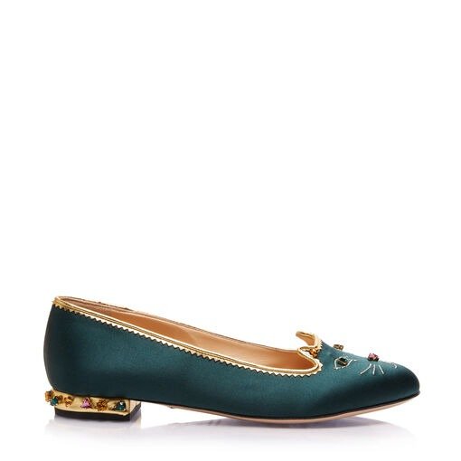Charlotte Olympia Women's Designer Flat Shoes | Charlotte Olympia - BEJEWELLED KITTY