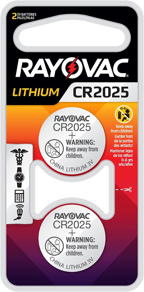 Rayovac CR2025 3V纽扣电池 2个装