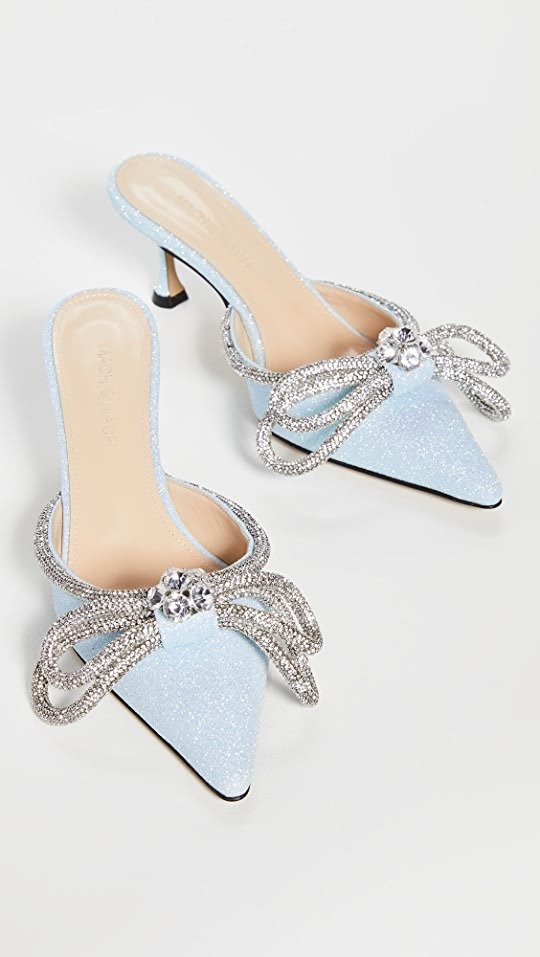 Baby Blue Glitter Double Bow Mules