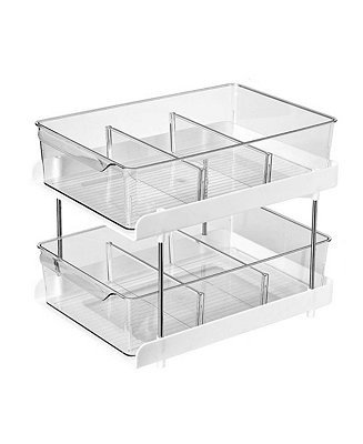Two-Tier Organizer with Sliding Storage Drawers for Kitchen, Bathroom, & Office