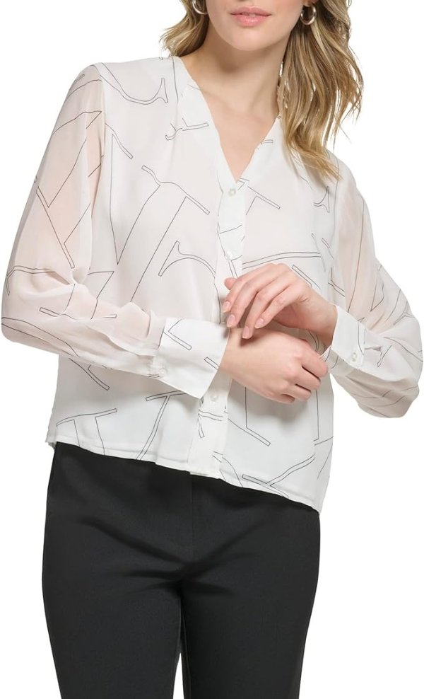 Women's Poly Chiffon Long Sleeve Printed Blouse
