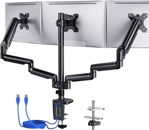 Triple Monitor Mount Stand with USB Ports