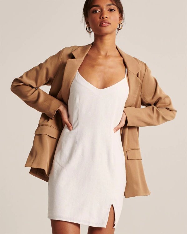 Womens Linen-Blend Slip Dress | Womens Dresses & Jumpsuits | Abercrombie.com