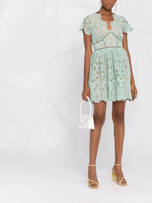 lace-panel short-sleeve dress