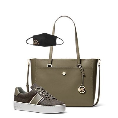Maisie Large Pebbled Leather 3-in-1 Tote BagPoppy Logo Stripe SneakerLeopard Stretch Cotton Face Mask