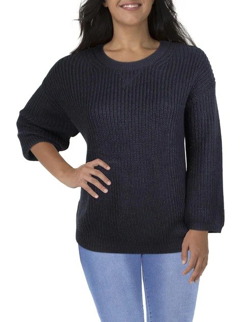 womens oversized ribbed crewneck sweater