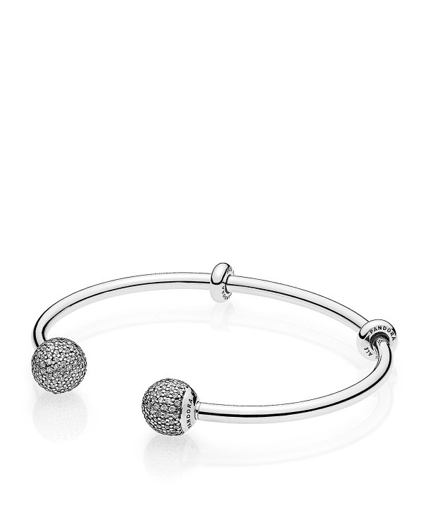 Fast Track Collection Sterling Silver & Cubic Zirconia Open Bangle